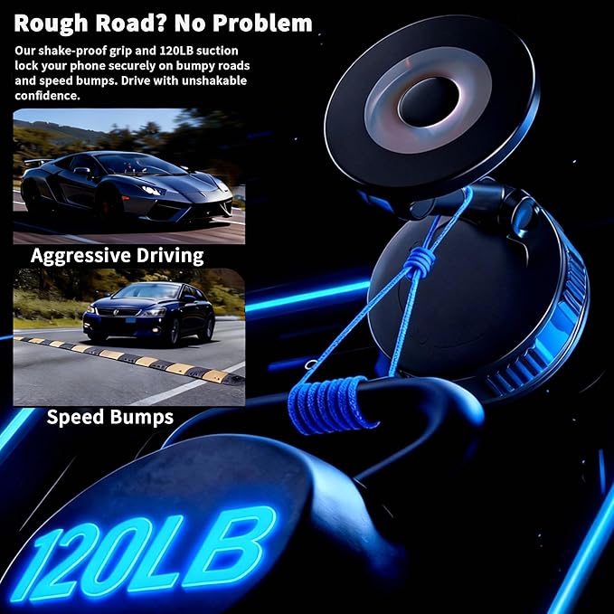 RayLink for MagSafe Car Phone Holder [120LB Suction & 2800gf Magnet] 360° Adjustable for Magnetic Phone Mount Compatible for iPhone 17/16/15/14/13/12 Series