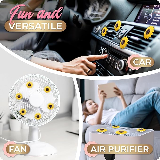 6 Pieces Sunflower Air Vent Clip Car Air Freshener Sunflower Car Accessories Cute Car Air Freshener Sunflowers Gift Decorations Girasoles Car Clip Interior Air Vent Decorations