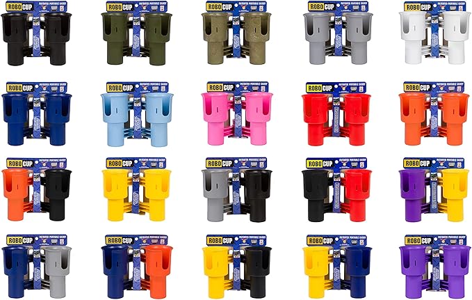 ROBOCUP, Patented Boat Cup Holder, Clamp on Portable Storage Caddy Securely Holds 2 Drinks, Fishing Poles, Tools, Marine Gear | Perfect for Boating, Beach Umbrellas, Golf Carts