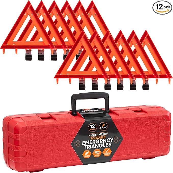 Xpose Safety Reflective Emergency Triangles – 12 Kits (36 Triangles) – DOT Approved Roadside Car Safety Warning Reflectors – Red & Orange Automotive Vehicle Hazard Visibility Markers