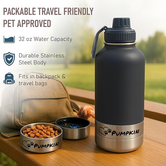 Custom Water Tumbler with Bowls Personalized Stainless Steel Travel Bottle Design 01 Brown