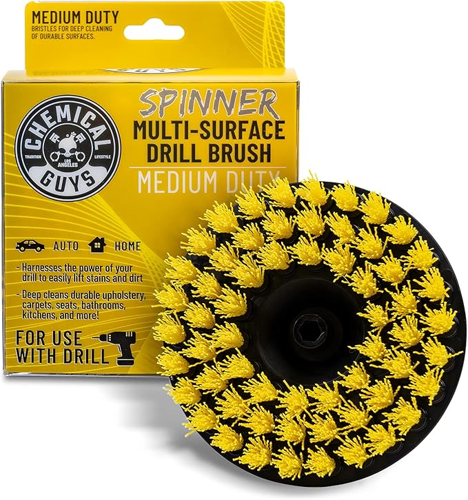 Chemical Guys ACC507 Medium Duty Spinner Multi-Surface Drill Brush Attachment (Fits Any Standard Drill - Power Scrubber Removes Stains & Cleans Floor Mats, Upholstery & Carpets), Yellow