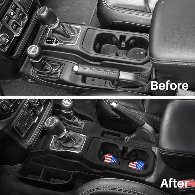 Center Console Organizer with Cup Holder for Jeep Wrangler JL Gladiator JT 2018–2025, Anti-Slip Cup Holder Insert Gear Shift Side Tray for Jeep Storage Accessories