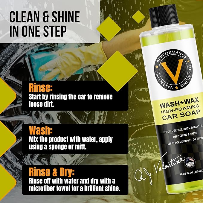 VPD Ultimate Shine Wash & Wax Cleaner 16oz - High Foaming Car Soap with Carnauba Wax, Ideal for Car Detailing, Cleaning, and Shining - Versatile for Foam Cannon & Bucket, Car Wash Kit Essential