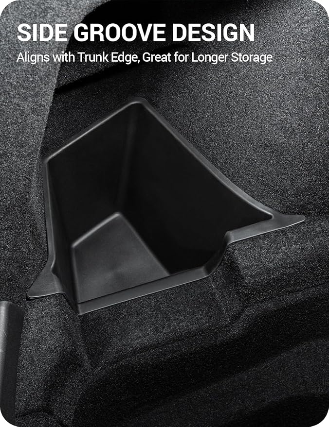 BASENOR 2025 2026 Tesla Model Y Trunk Storage Bins, Trunk Organizer with Carpeted Lid, Rear Trunk Side Storage Box for Model Y Juniper Interior Accessories (Standard/Premium/Performance)