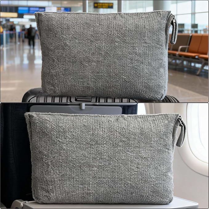 Travel Blanket Pillow, Soft Airplane Blanket 2-in-1, Travel Blanket Airplane Compact with Bag, Travel Essentials Accessories for Plane and Car,60x80 Grey