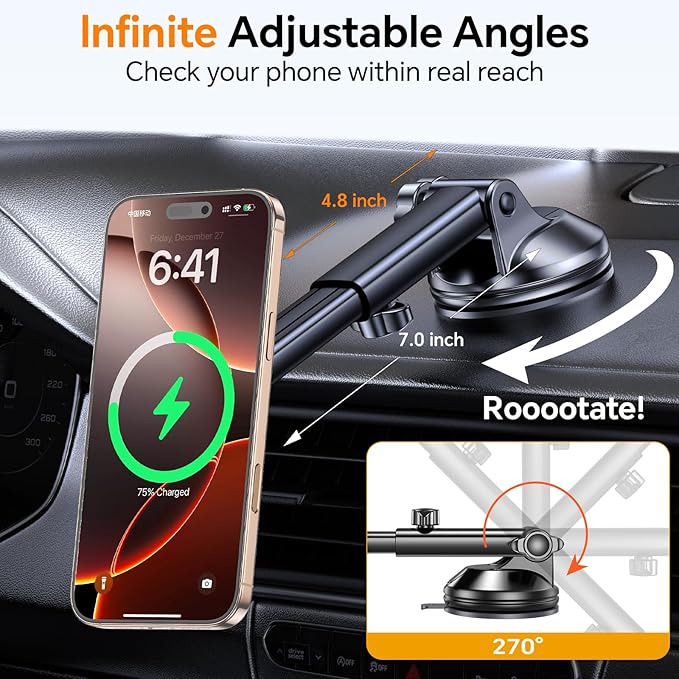 Coolpow for MagSafe Car Mount Charger【Ultra Magnet】Magnetic Phone Holders for Your Car Charger【Windshield+Vent+Dash】Magnetic Wireless Car Phone Holder Charger Car Mount for iPhone 17 Pro Max 16 15 14