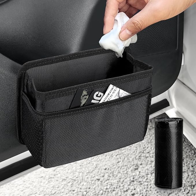 Accmor Collapsible Car Trash Can, Vehicle Garbage Organizer Holder Bin with One Roll Trash Bag, Waterproof Hanging Mini Auto Dustbin Accessories Storage Container for Vans, SUVs