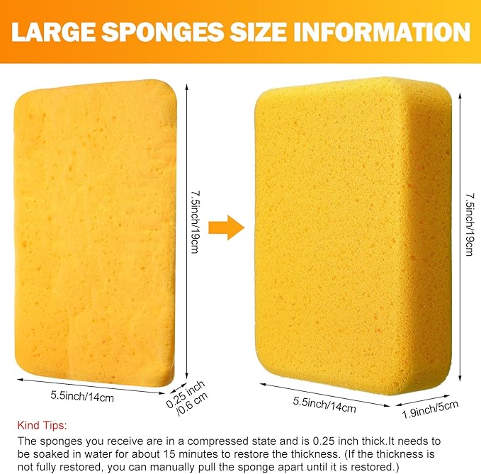 Tioncy 84 Pcs Large Sponges Bulk 7.5 x 5.5 x 1.9 Inch Grouting Car Wash Foam Cleaning and Washing Sponge Commercial Foam Large All Purpose for Cleaning Dishes Car Tile Bike (Yellow)