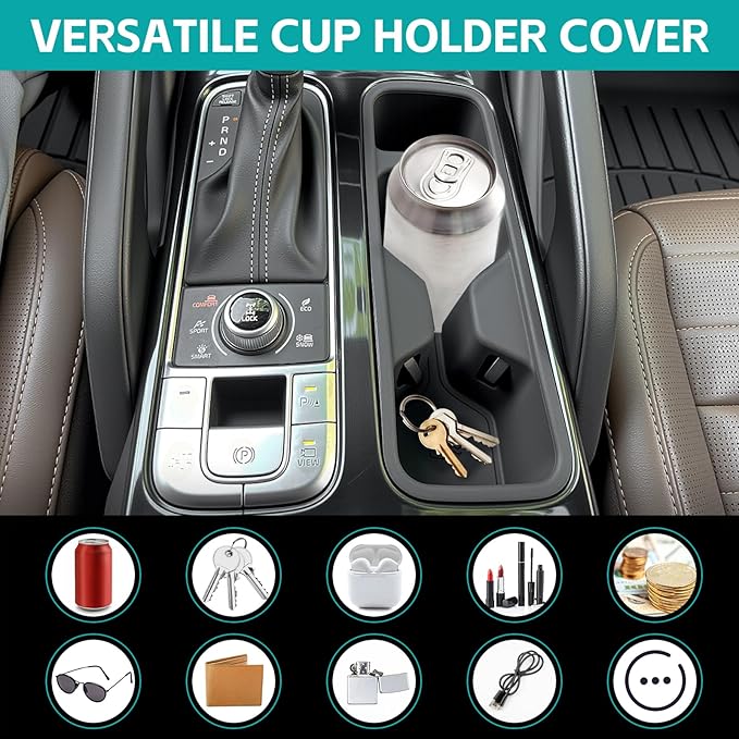 Cup Holder Organizer Compatible with 2020-2025 Kia Telluride LX S EX SX Accessories, Noise-Free Water & Dust Proof Silicone Insert Console Drink Holder for 20-25 Kia Telluride Accessories