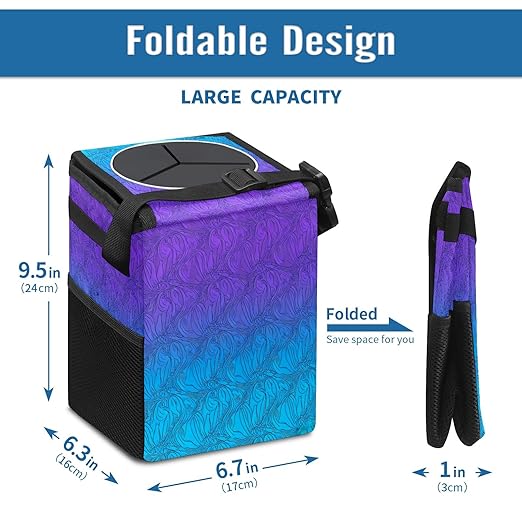 Car Trash Can with Lid & Multiple Pockets ,Foldable Vehicle Garbage Bin Waterproof & Leak Proof Automotive Garbage Cans Car Accessories for Women Men Road Trip Essentials Purple Blue Gradient