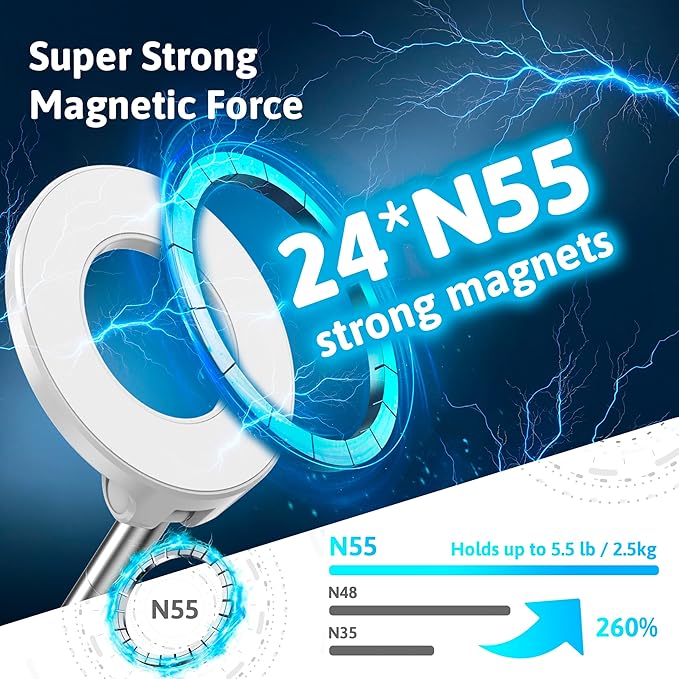 for Magnetic Car Mount, Magnetic Phone Holders for Your Car, Car Phone Holder for Magsafe[24 * N55 Strong Magnets], Suction Cup Phone Mount Car/for iPhone 17 Pro Max(White)