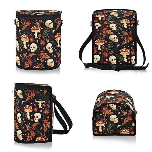 MNSRUU Car Trash Can with Lid, Mushrooms Skull Car Trash Bag Hanging Organizers and Storage for Front Back Seat, Leak-Proof Trash Bin