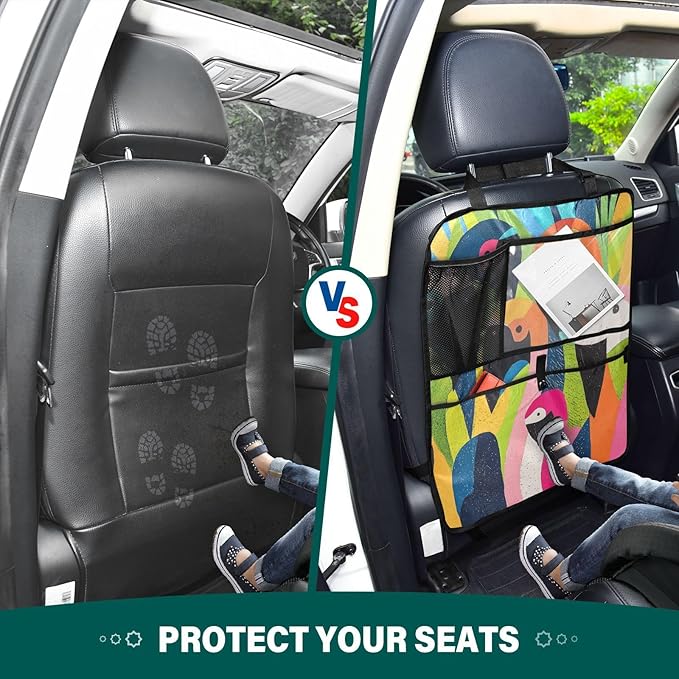 Pop Art Parrot Flamingo 2 Pack Backseat Car Organizer with Storage Pockets Seat Back Organizers for Kids Kick Mats Backseat Protector Automotive