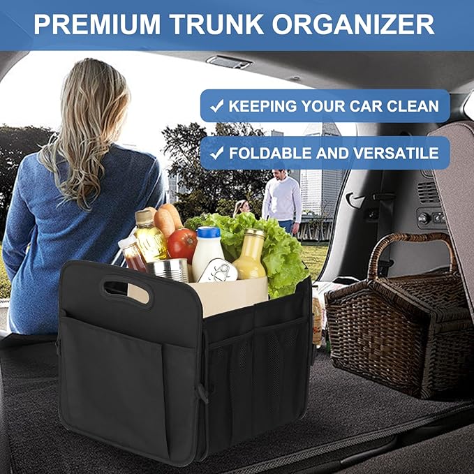Trunk Organizer, Collapsible Waterproof Multi-Functional car Trunk Grocery Organizer Storage for SUVs & Sedans, Car Accessories for Women/Men, 3 Compartments