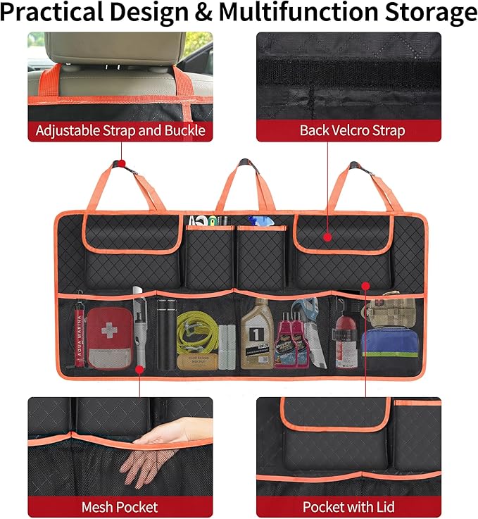 Car Trunk Organizer and Storage, Large Capacity Backseat Hanging Storage Accessories, Backseat Car Organizer for SUV/MPV/Truck (Orange)