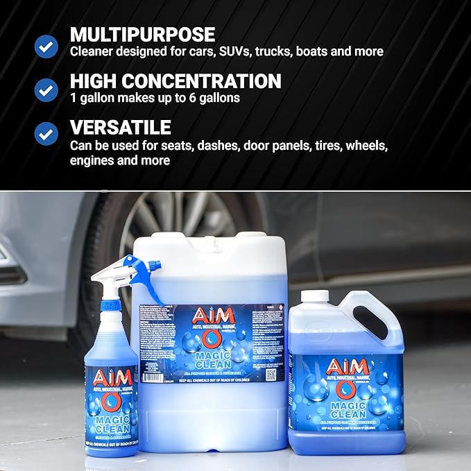 AIM Chemicals Magic Clean Multipurpose Cleaner - Industrial & Car Detailing - Cleans Cars, Trucks, SUVs, Boats, RVs - Effective Wheel & Tire Cleaner - Powerful Degreaser - Heavy Duty Use, 5 Gal