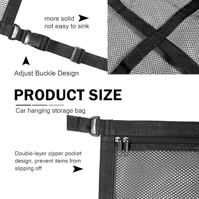 Upgrade Car Ceiling Cargo Net Pocket, 31.5" x 20.87" Strong Load Car Roof Storage Organizer, Double-Layer Mesh Camping Overlanding Gear Must Haves Cargo Net, Universal Road Trip Accessories