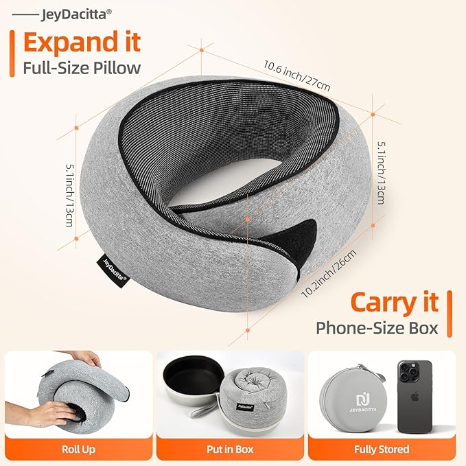 Premium Travel Pillow, Upgraded Memory Foam Neck Pillow, 360° Ergonomic Design Airplane Pillow Travel Pillows for Airplanes, Cars, Offices, Home Use, Ideal for Adults and Kids (Light Gray)