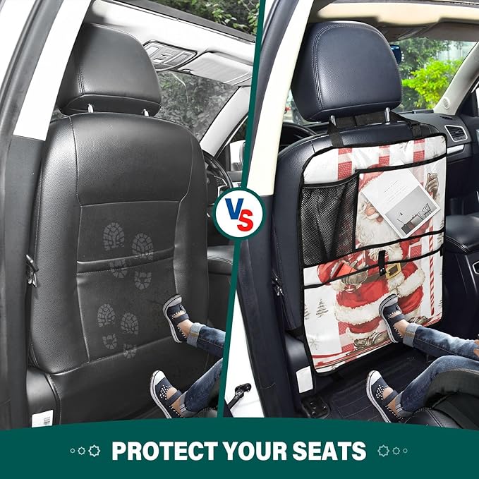 Christmas Santa Claus Candy White 1 Pack Backseat Car Organizer with Storage Pockets Seat Back Organizers for Kids Kick Mats Backseat Protector Automotive
