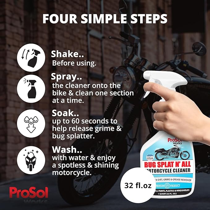 Bug Splat N' All Motorcycle Cleaner 32 fl oz - Motorcycle Cleaning Spray for Engine, Seat, Dash, & Wheel Cleaner - Effective on Oil, Dirt, Grease, Road Grime & More - Safe on All Surfaces