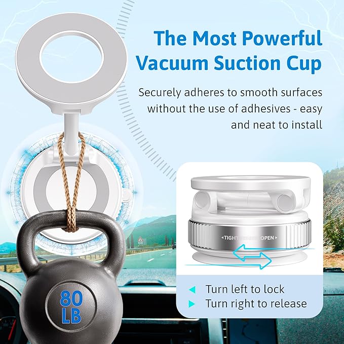 for Magnetic Car Mount, Magnetic Phone Holders for Your Car, Car Phone Holder for Magsafe[24 * N55 Strong Magnets], Suction Cup Phone Mount Car/for iPhone 17 Pro Max(White)