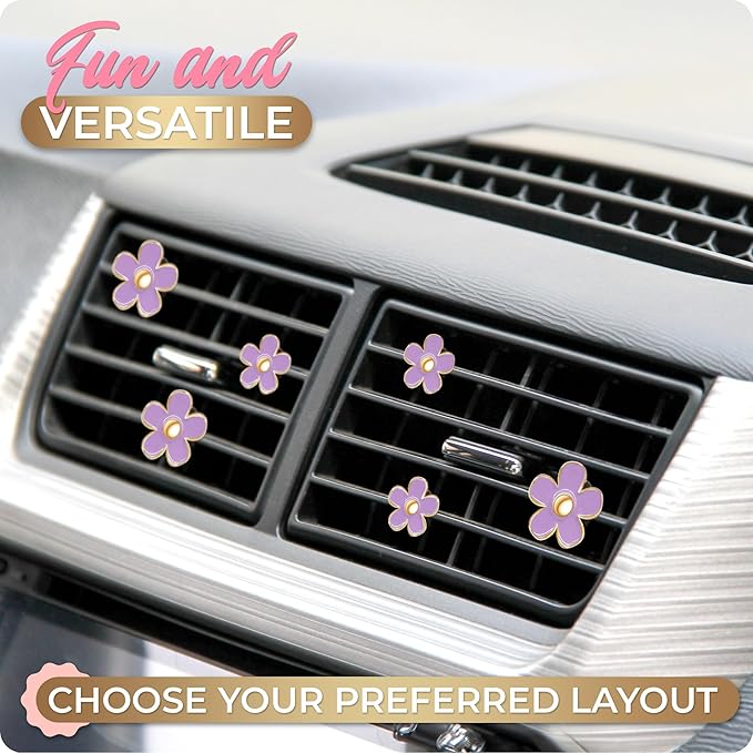 Automotive Colorful Car Decoration - Air Vent & AC Outlet Clips - Air Freshener & Interior Car Decor for Girls & Women (Purple, Lavender, Eucalyptus, Jasmin)