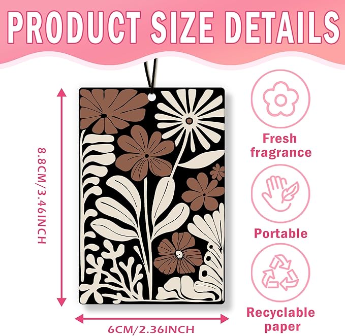Boho Abstract Floral Car Air Freshener 4Pcs, Neutral Abstract Minimalist Flower Botanical Air Freshener for Car Interior Closet Drawer Books, Boho Retro Car Mirror Decor Hanging