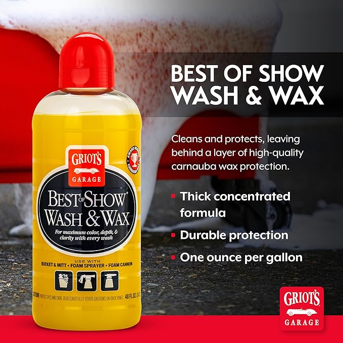 Griot's Garage Best of Show Wash and Wax for Car Detailing and Cleaning, Carnauba-Packed Coating, High Gloss Shine and Protection for Auto Paint, 10887, 48oz