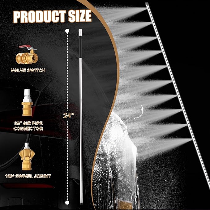 24" Compact Radiator Cleaning Wand - Dual Water/Air Flusher for Cars/Trucks/RVs, Max 4500 PSI Stainless Steel Nozzle w/Quick-Connect, Effortlessly Cleans Household Vehicle Radiators