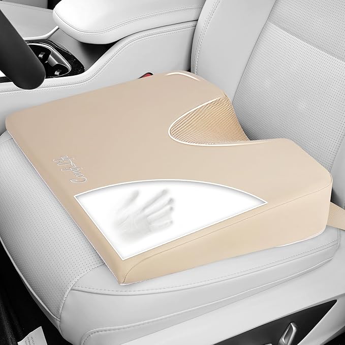 ComfiLife Car Seat Cushion – Premium Wedge Memory Foam Car Cushions for Driving – Seat Cushion for Car – Back & Sciatica Pain Relief for Long Drives – Comfort for Driver, Office, Truck Seat (Beige)