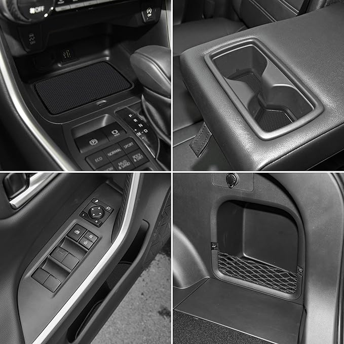 SENSHINE 3D Cup Holder Insert for Toyota Rav4 Accessories 2019-2023 2024 2025 Center Console Liner Door Pocket Mats Non-Slip Anti Dust Pad Premium Interior 16 Pcs (Black Trim)