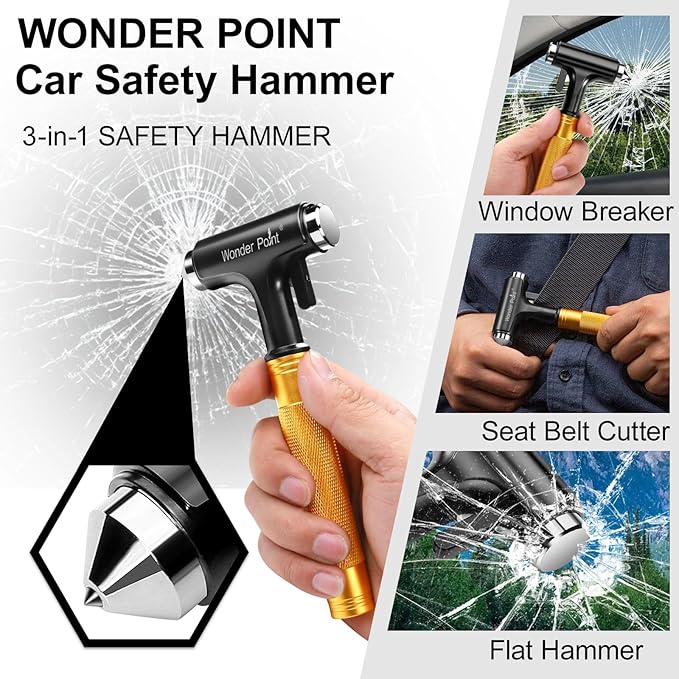 Premium Car Glass Breaker with Seat Belt Cutter - Automotive Safety Hammer - Emergecy Escape Tool, Car Autoaccessory Metal Window Hammer (Yellow 2 Pack)