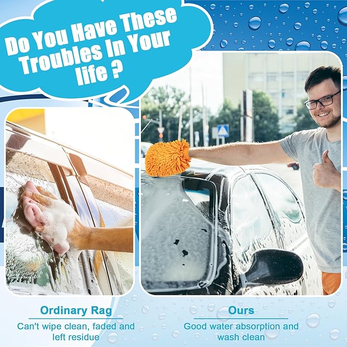 Toulite 16 Pcs Car Wash Mitt Chenille Microfiber Wash Mitt Double Sided Glove Cleaning Drying Mitts (7.48 x 10.24 Inch,Orange)
