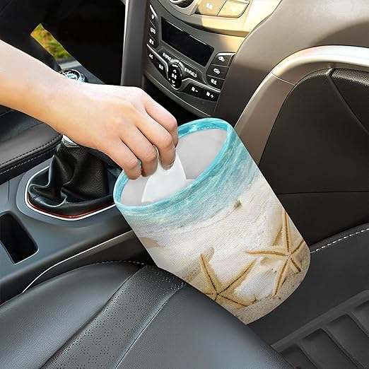 Cute Car Trash Bag, Hanging Car Organizer and Storage Bag, Trash Bin for Car Accessories, Vehicle, Travelling, Camping - Cartoon Beach Star