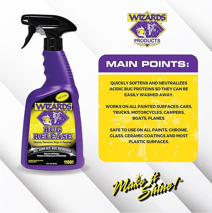 Wizards Bug Release - All Surface Bug Remover and Wash for All Vehicles - Softens and Neutralizes Acidic Bug Protein - Doubles as Spot Cleaner and Pre-Soak Car Cleaner - 22 Fl Oz