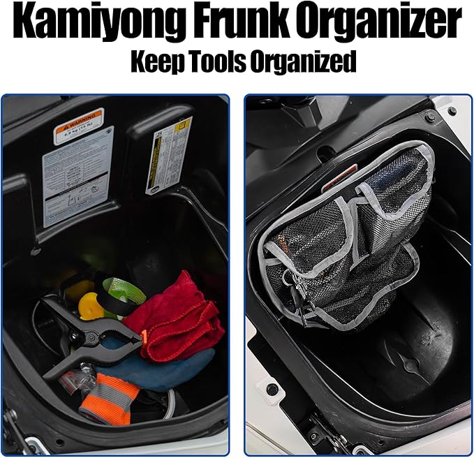 Front Trunk Organizer with Mesh Pocket for Spyder, Frunk Tool Bag Side Wall Storage Accessories for Can-Am Spyder F3 F3-S F3-T F3-L 2015-2025, White Piping