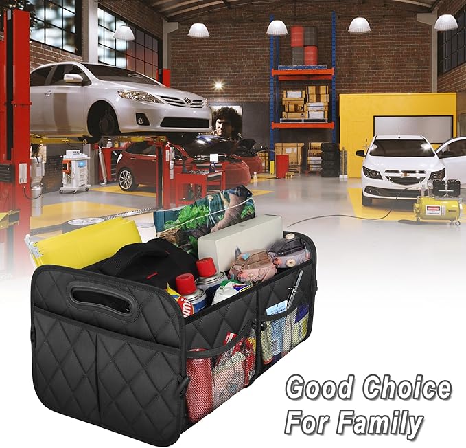 Deosk Minimalist Black Car Trunk Organizer, 50L, 6 Pockets, Foldable & Waterproof