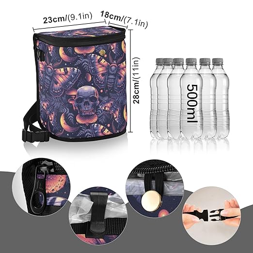 MNSRUU Car Trash Can with Lid, Gothic Skull Butterfly Car Trash Bag Hanging Organizers and Storage for Front Back Seat, Leak-Proof Trash Bin