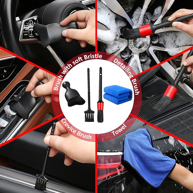 10pcs Windshield Cleaning Tool Inside Car Window Cleaner Wash Kit with 4 Reusable Microfiber Pads 1 Spray Bottle and Extendable Handle Interior Auto Glass Wiper Kit, Red