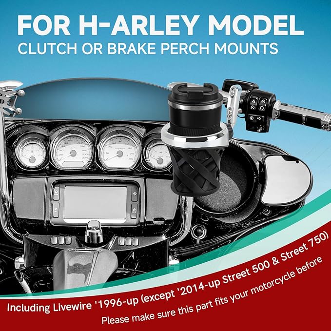 DREAMIZER Motorcycle Handlebar Drink Cup Holder Mount Water Bottle Holder with Mesh Basket Compatible with Harley Touring Road Glide Street Electra Glide Softail XL883 1200 1996-up, Chrome