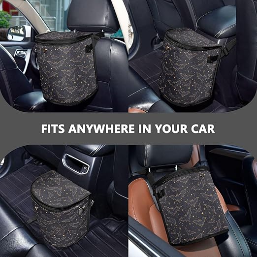 MNSRUU Car Trash Can with Lid, Bats Stars Car Trash Bag Hanging Organizers and Storage for Front Back Seat, Leak-Proof Trash Bin