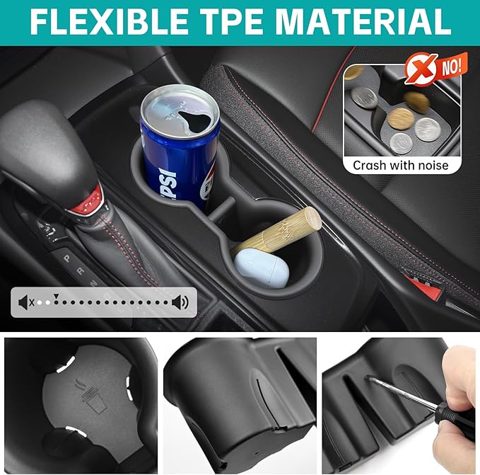 Cup Holder Organizer Compatible with 2018-2024 Chevy Equinox Accessories, Noise-Free Water & Dust Proof TPE Insert Console Drink Holder Protector for 2018-2024 Chevrolet Equinox Accessories