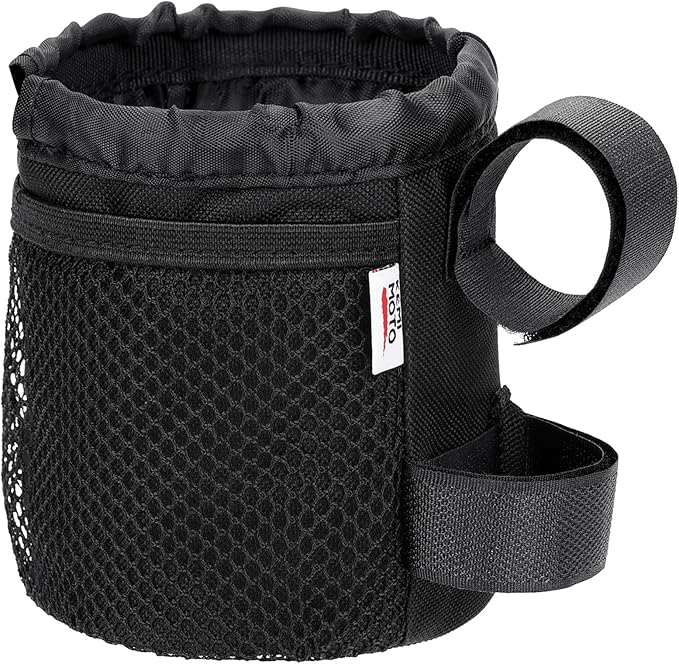 KEMIMOTO Bike Cup Holder, Bike Water Bottle Holder Bicycle Handlebar Drink Holder with Mesh Pockets Phone Bag, Universal Compatible with Road Bike MTB E-Bike Cruiser Scooter Wheelchair
