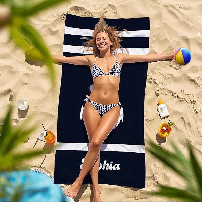 JML Personalized Beach Towel with Name, Custom Anchor Beach Towel, Customized Microfiber Pool Towel, Quick Dry & Absorbent Swim Towel for Adult,Anniversary, Birthday, Summer Holiday,Vacation