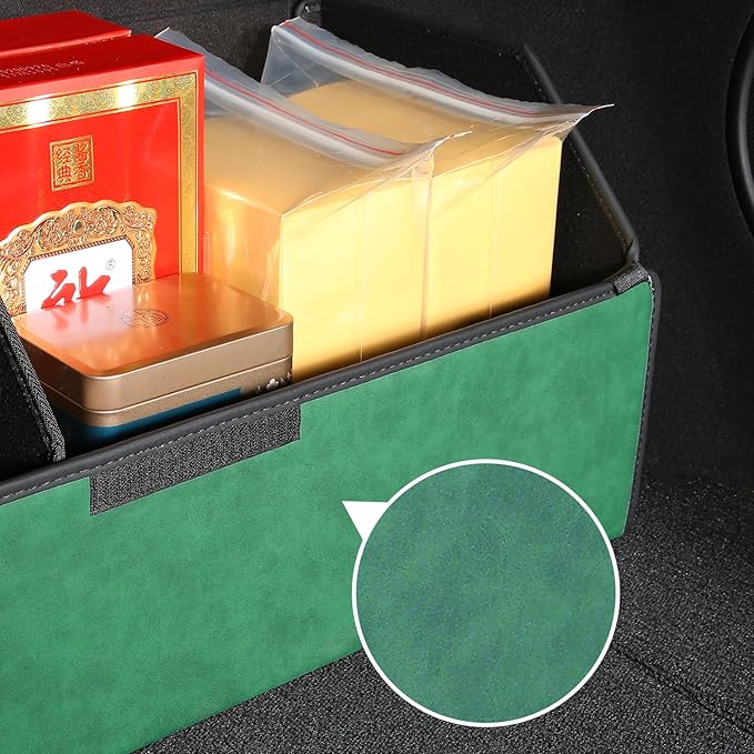 Trunk Organizer for Ford Bronco/Sport 2021-2025 - Green Alcantara Leather Storage Box, Tailored Precision, Maximize Your Storage, Large Foldable Trunk Organizer Boxs with 3 Compartments