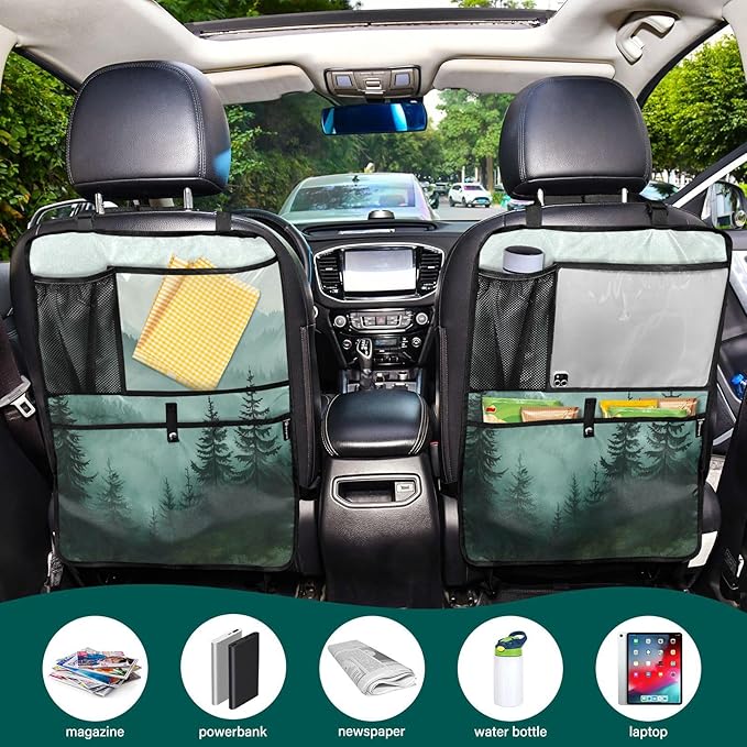 Green Mountains and Pine Trees 3500 2 Pack Backseat Car Organizer with Storage Pockets Seat Back Organizers for Kids Kick Mats Backseat Protector Automotive