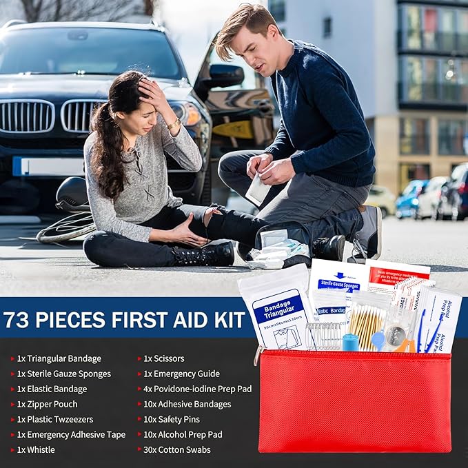 XOOL Car Emergency Kit with Jumper Cables, First Aid Kit, Tow Strap & Tool Set – 88PCS Roadside Safety Kit for Cars, Trucks & SUVs