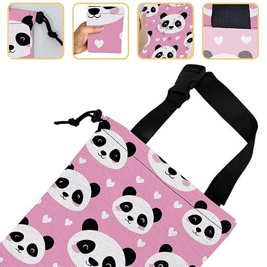 Cute Panda Car Trash Bag, Strap Drawstring Car Garbage Bags,Car Back Seat Organizer with Adjustable Buckle for Car Accessories