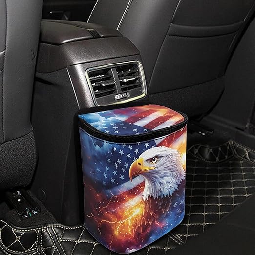Eagle Car Trash Bag for Back Seat Auto Garbage Cans Vehicle Trash Bags Bins American Flag Auto Accessories Interior Car Organizer Bag